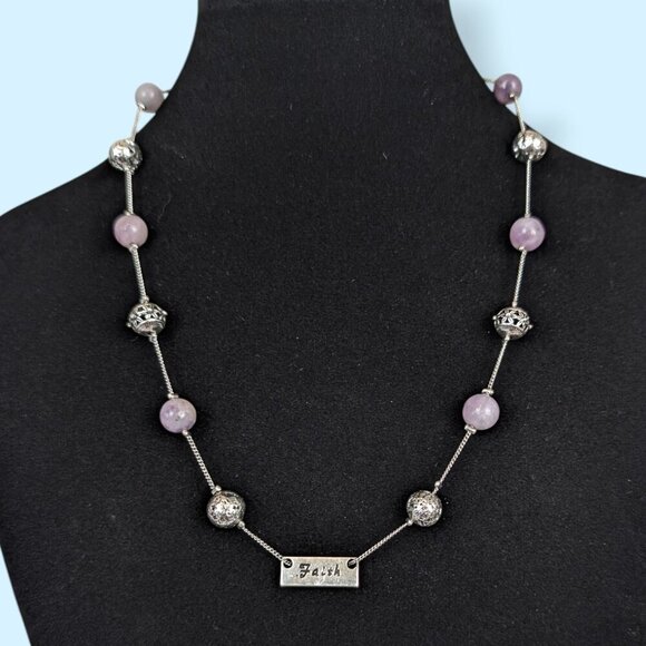 Dainty Amethyst Beaded "Faith" Necklace - Picture 1 of 6